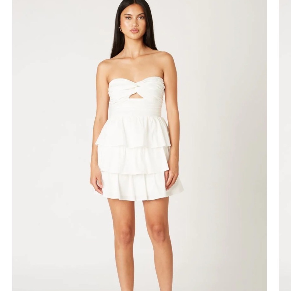Cotton Candy Strapless White Tiered Dress